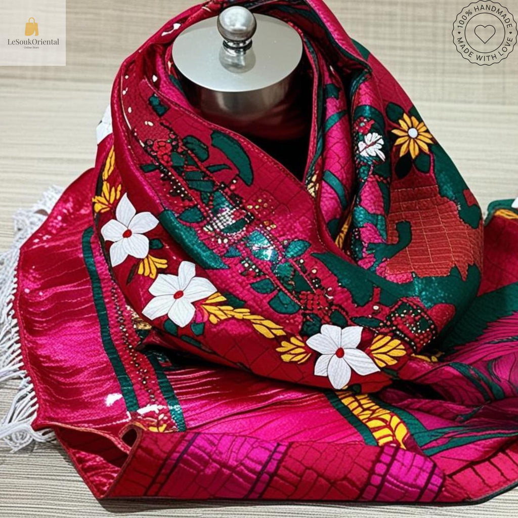 Foulard berbère traditionnel - Écharpe colorée avec motifs floraux - Artisanat marocain